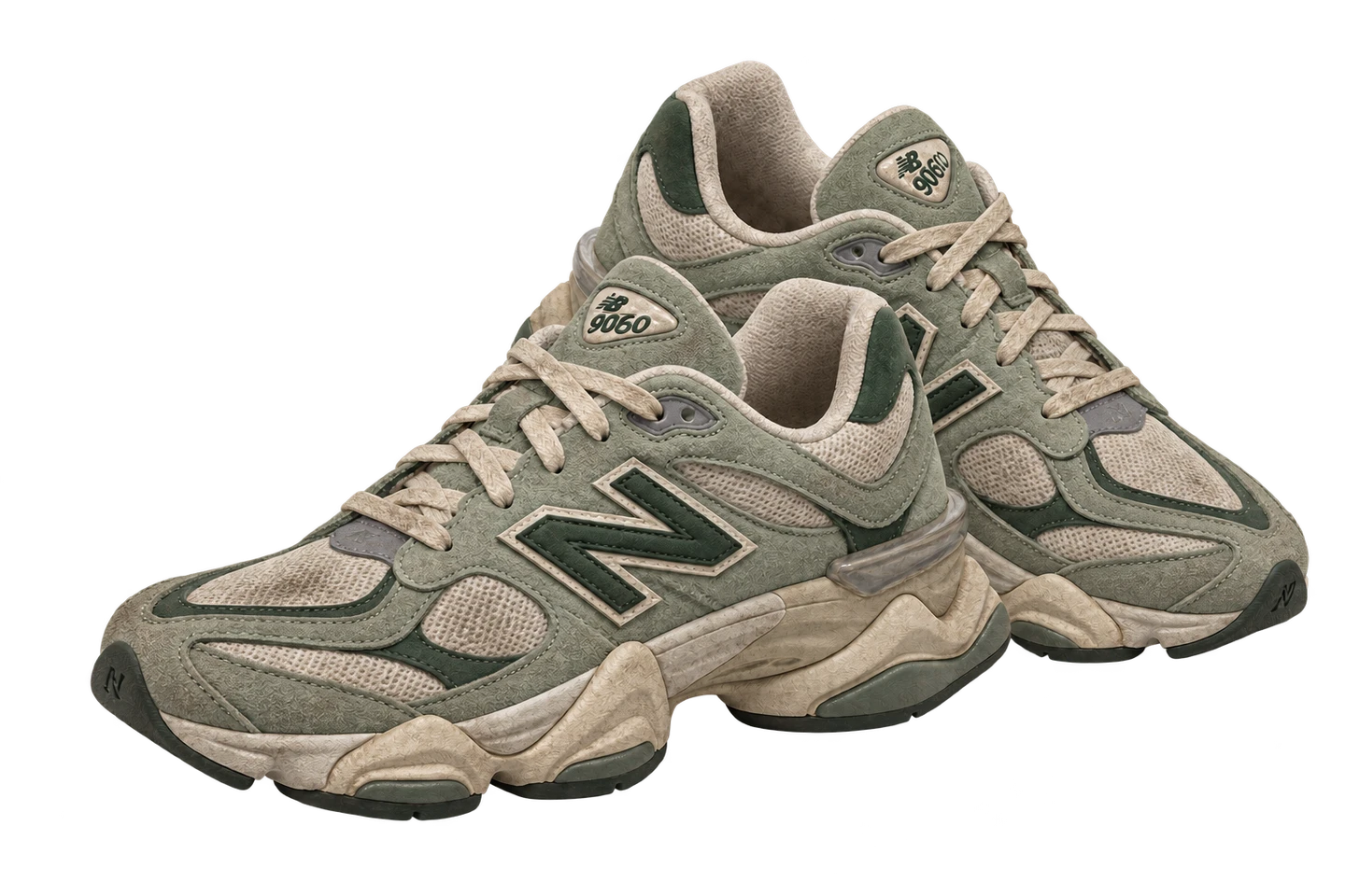 Ilustración de New Balance 9060 con suciedad superficial